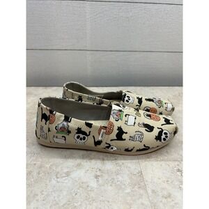 Toms Halloween Black Cat Pumpkin Ghost Mummy Skull Broom Belmont Shoes Size 6